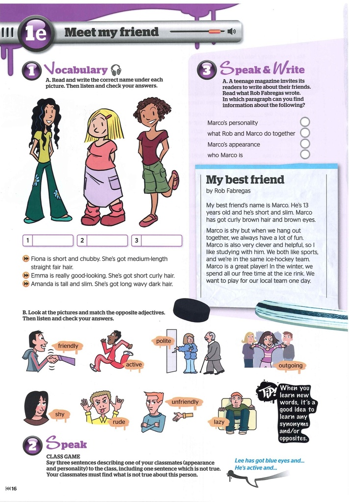 - Vocabulary - Speak and write