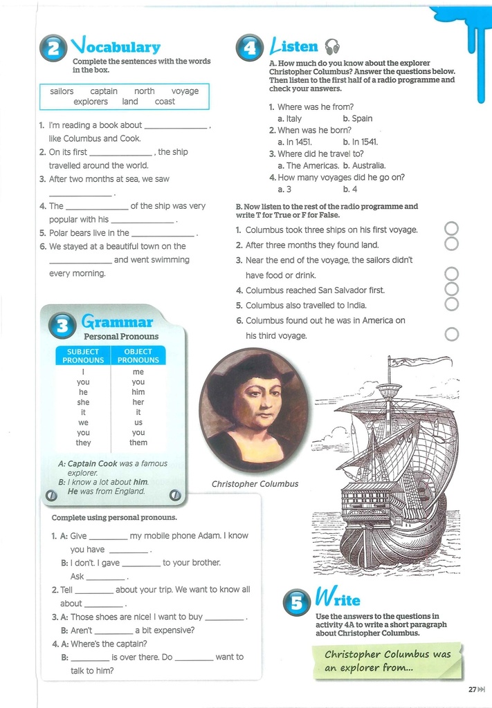 - Vocabulary - Grammar "personal  pronouns" - Listen - Write