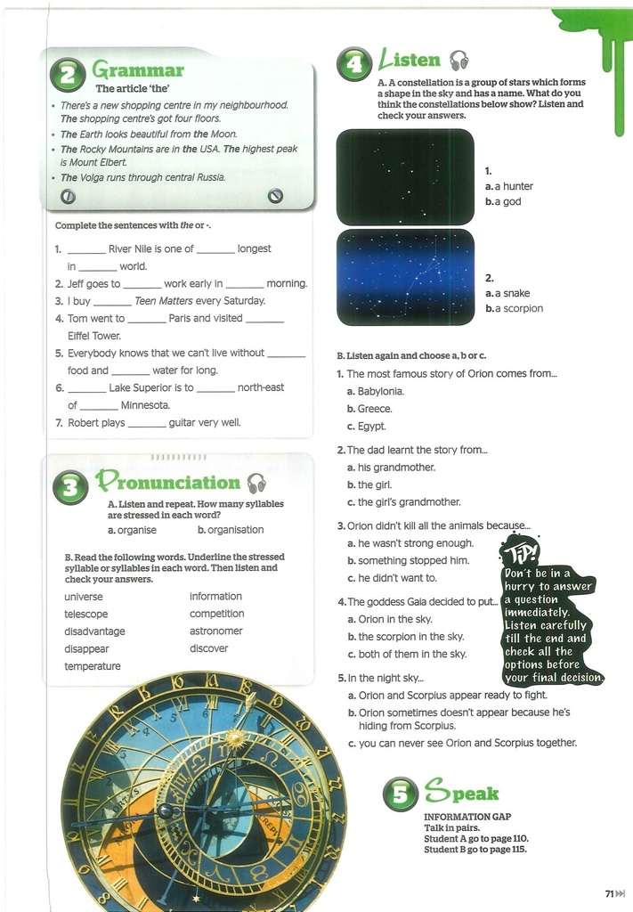 Grammar, Listen , Pronunciation and Speak