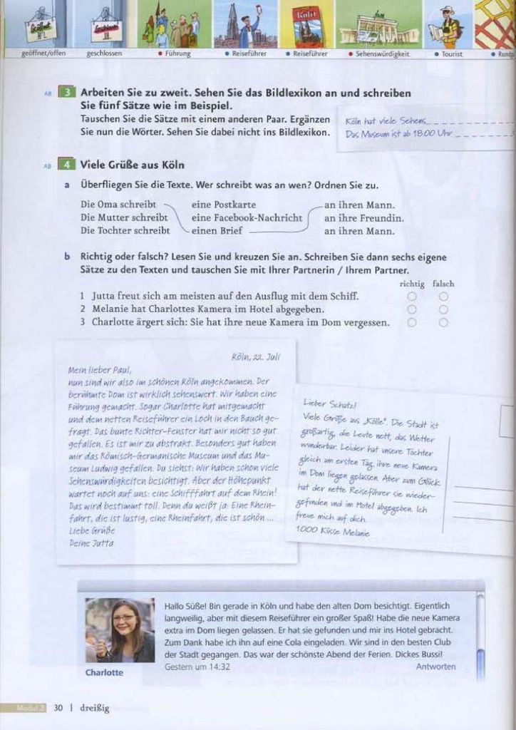 Arbeiten Sie zu zweit.Sehen Sie das Bildlexikon an und schreiben Sie fünf Sätze wie im Beispiel. (seite 30)