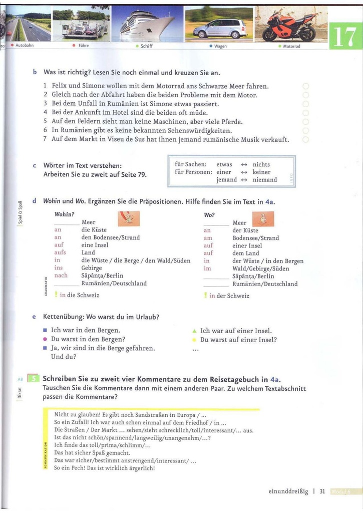 Was ist richtig? Lesen Sie noch einmal und kreuzen Sie an. (seite 31)