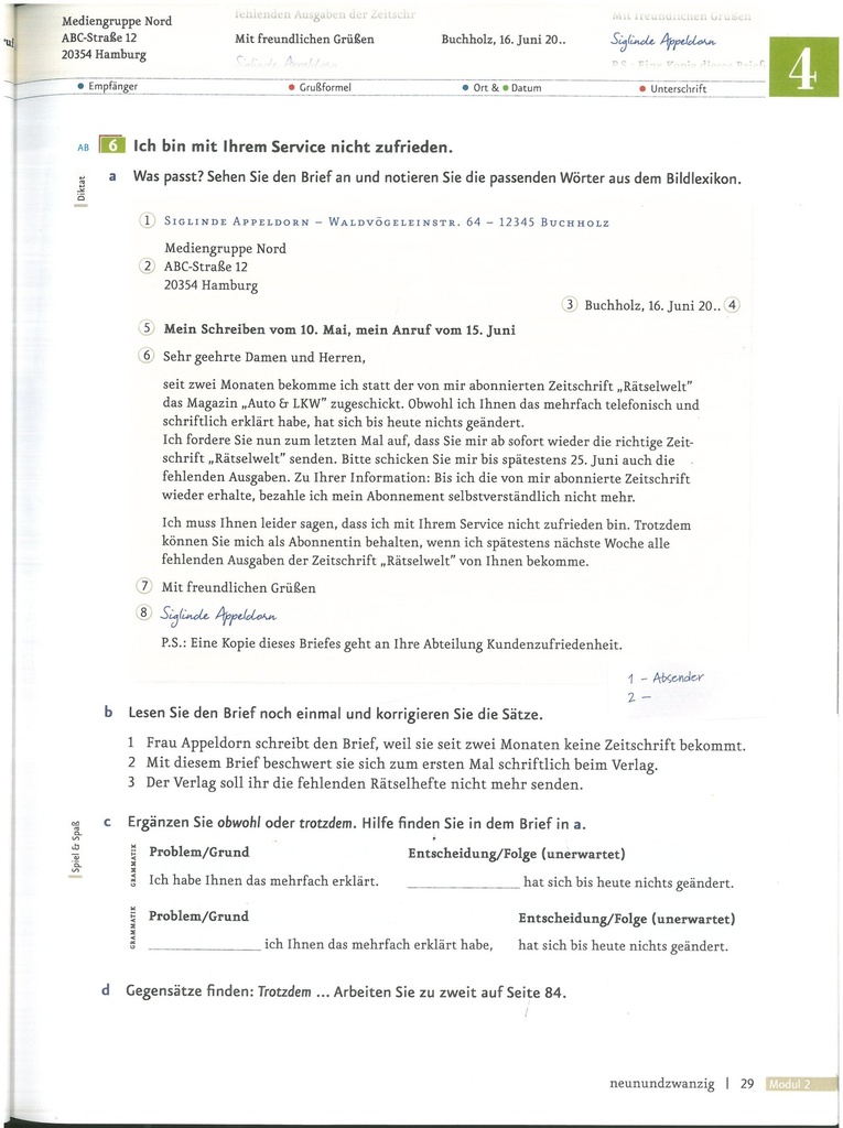 B1.1 Ich bin mit Ihrem Service nicht zufrieden. (seite 29)