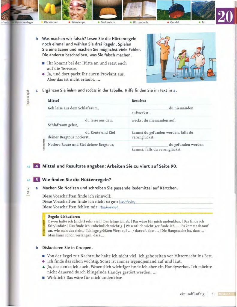 B1.2 Ergänzen Sie indem und sodass in der Tabelle. Hilfe finden Sie im Text in a. ( seite 51)