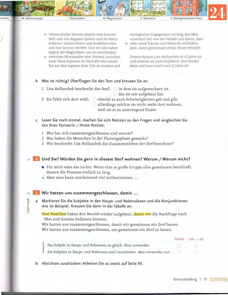 B1.2 Was ist richtig? Überfliegen Sie den Text und kreuzen Sie an. (seite 73)