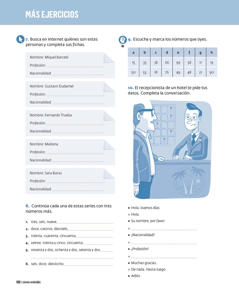 Busca en internet quinés son estas personas y completa sus fichas.