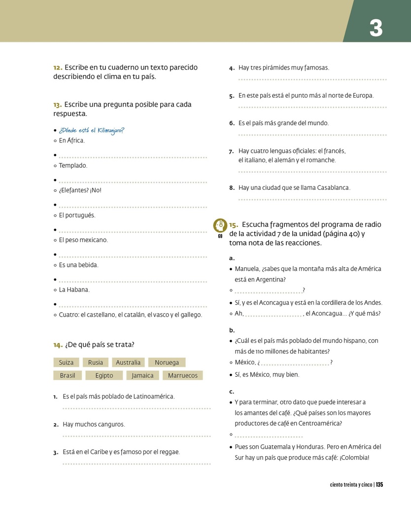 Escribe en tu cuaderno un texto parecido describiendo el clima en tu pais