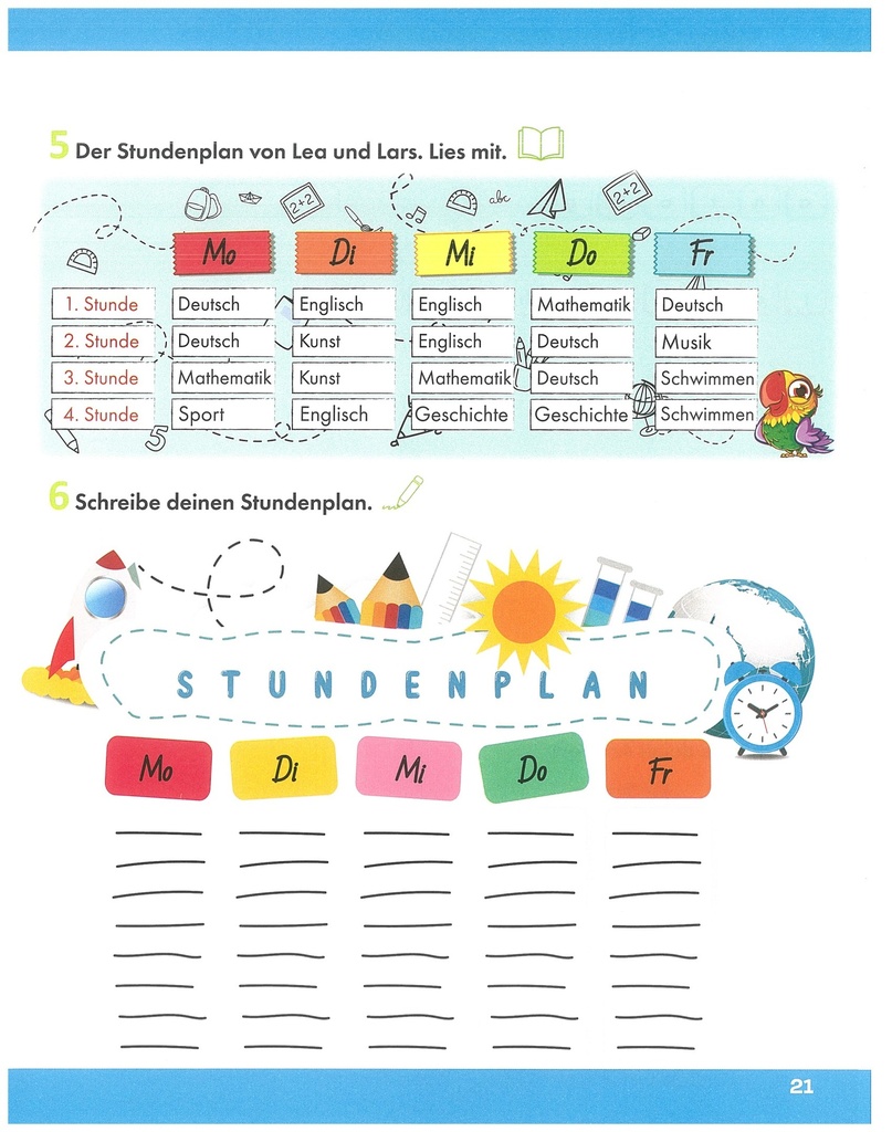 1.5. Der  Studenplan von Lea und Lars. Lies mit.