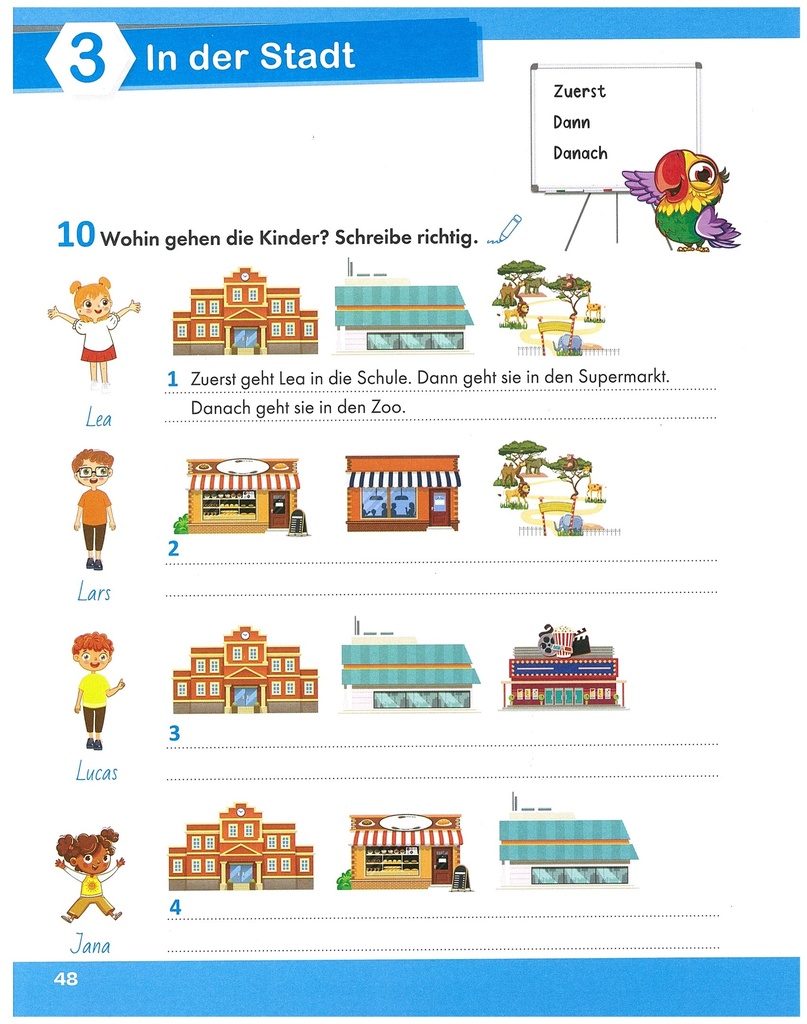 3. 10 Wohin gehen die Kinder? Schreibe richting.
