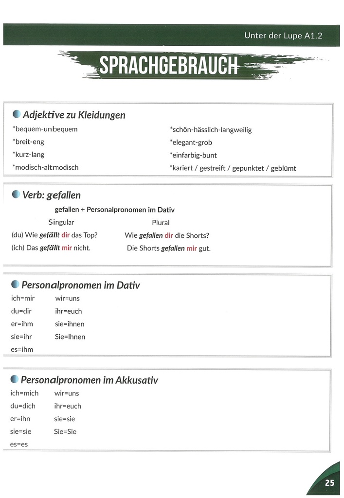 SPRACHGEBRAUCH /  Adjektive zu Kleidungen (seite 25)