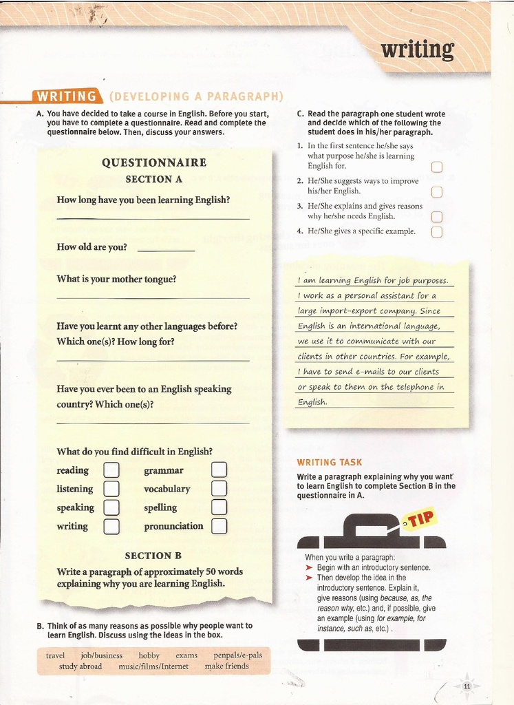 WRITING (DEVELOPING A PARAGRAPH)