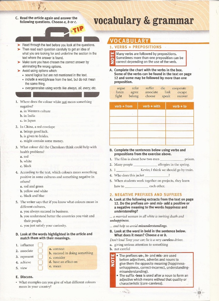 Vocabulary & Grammar (page 13)