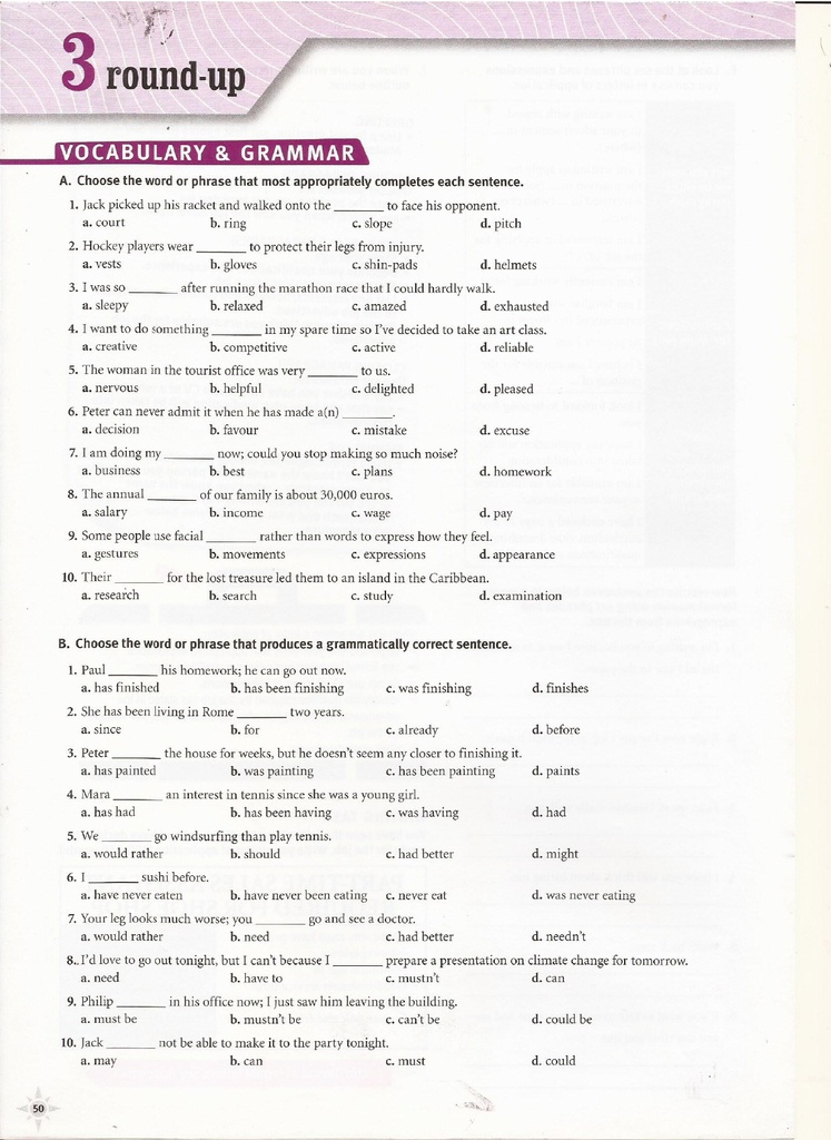 3 Round-up  / VOCABULARY & GRAMMAR (page 50)