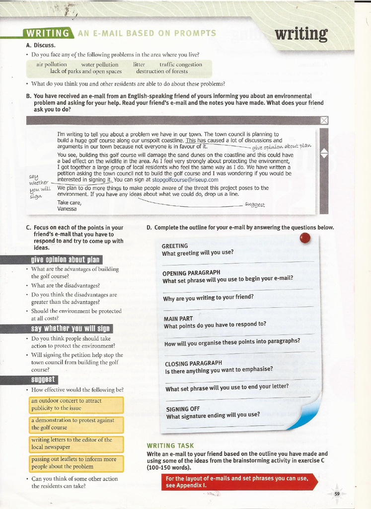 WRITING / AN E-MAIL BASED ON PROMPTS (pege 59)