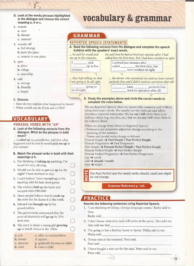 Vocabulary & Grammar (page 73)