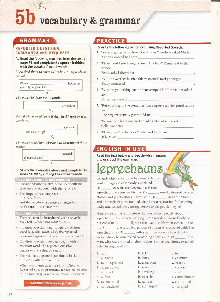 5b Vocabulary & Grammar (page 78)