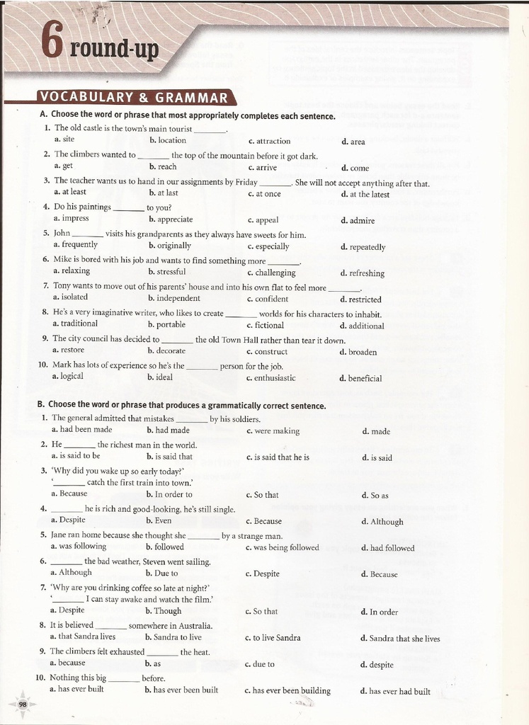 6 Round-up / Vocabulary & Grammar (page 98)