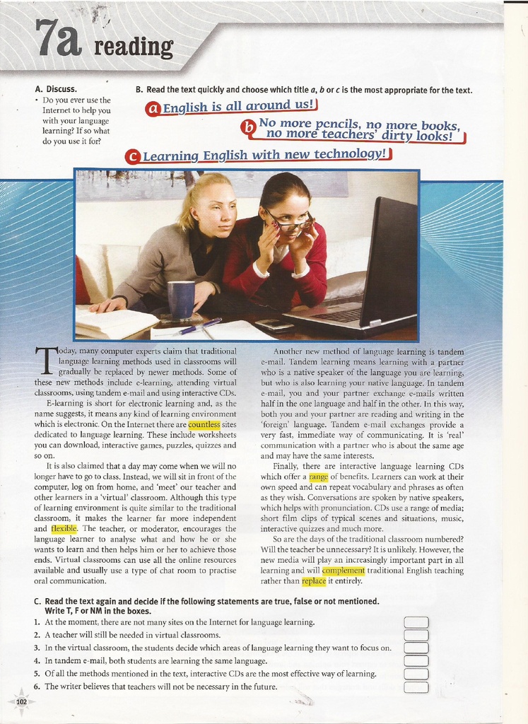 7a Reading (page 102)