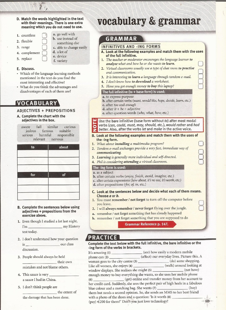 Vocabulary & Grammar (page 103)