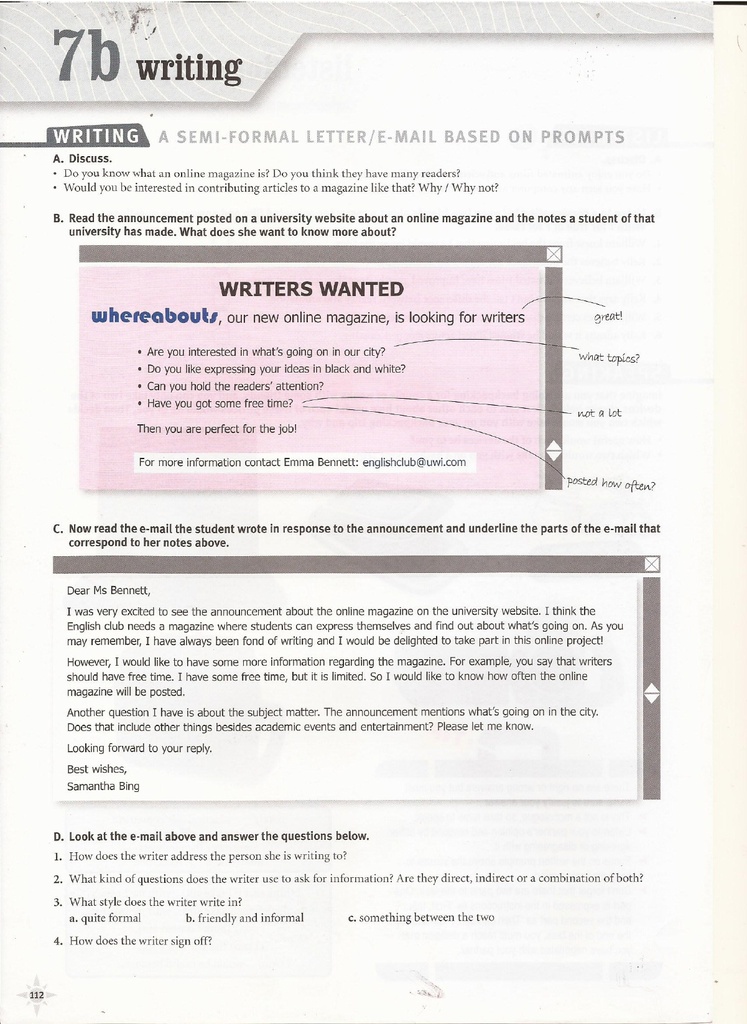 7b Writing (page 112)