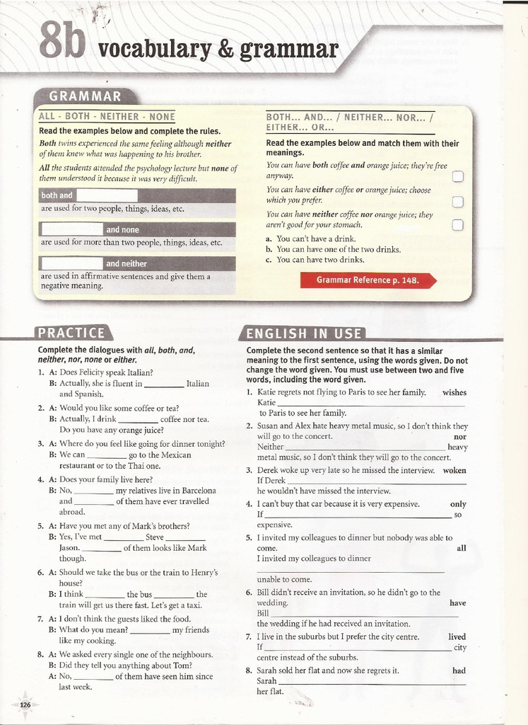 8b Vocabulary & Grammar (page 126)