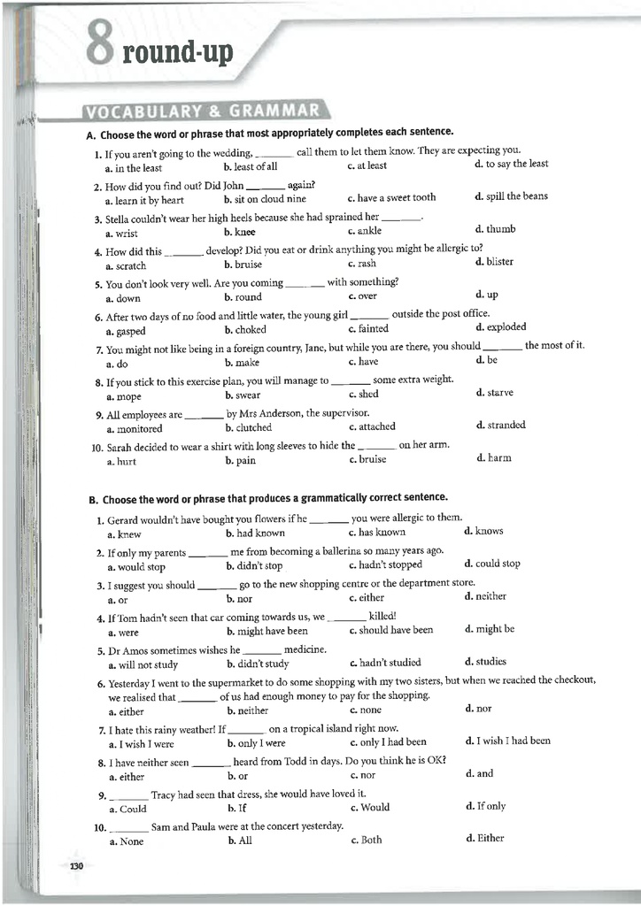 8 Round-up / VOCABULARY & GRAMMAR (page 130)