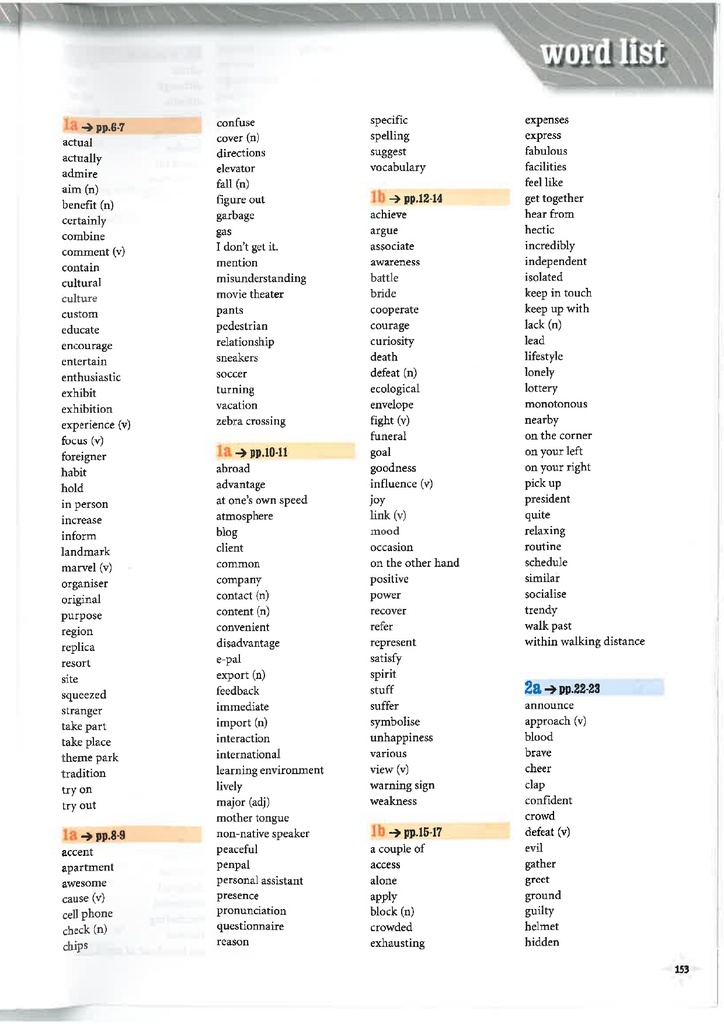 Word list (page 153)