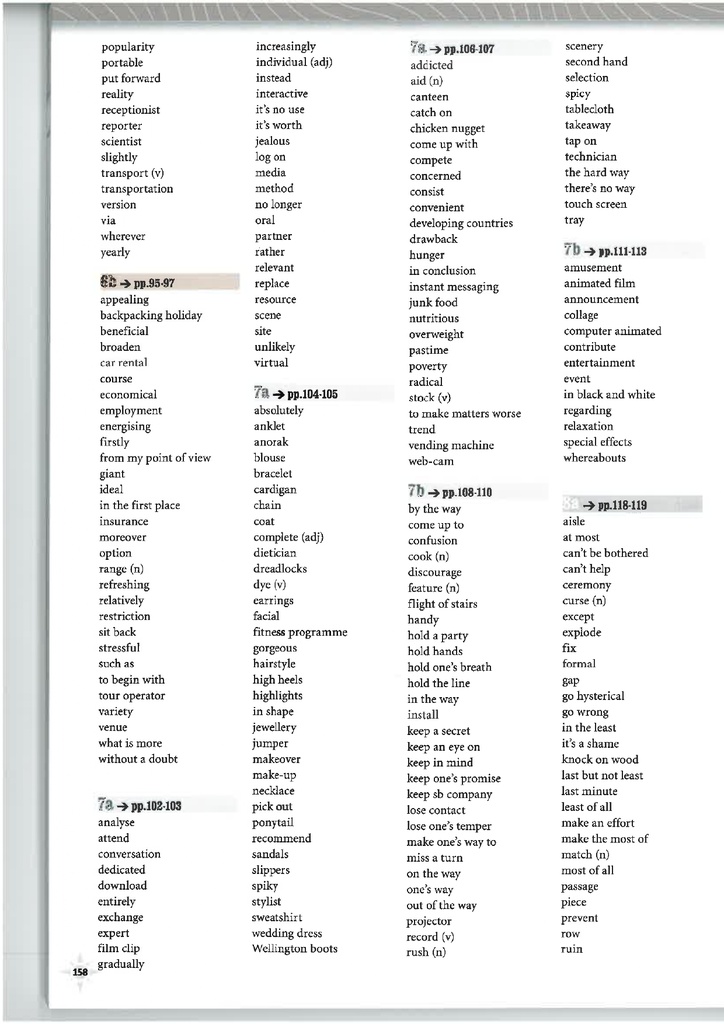Word list (page 158)