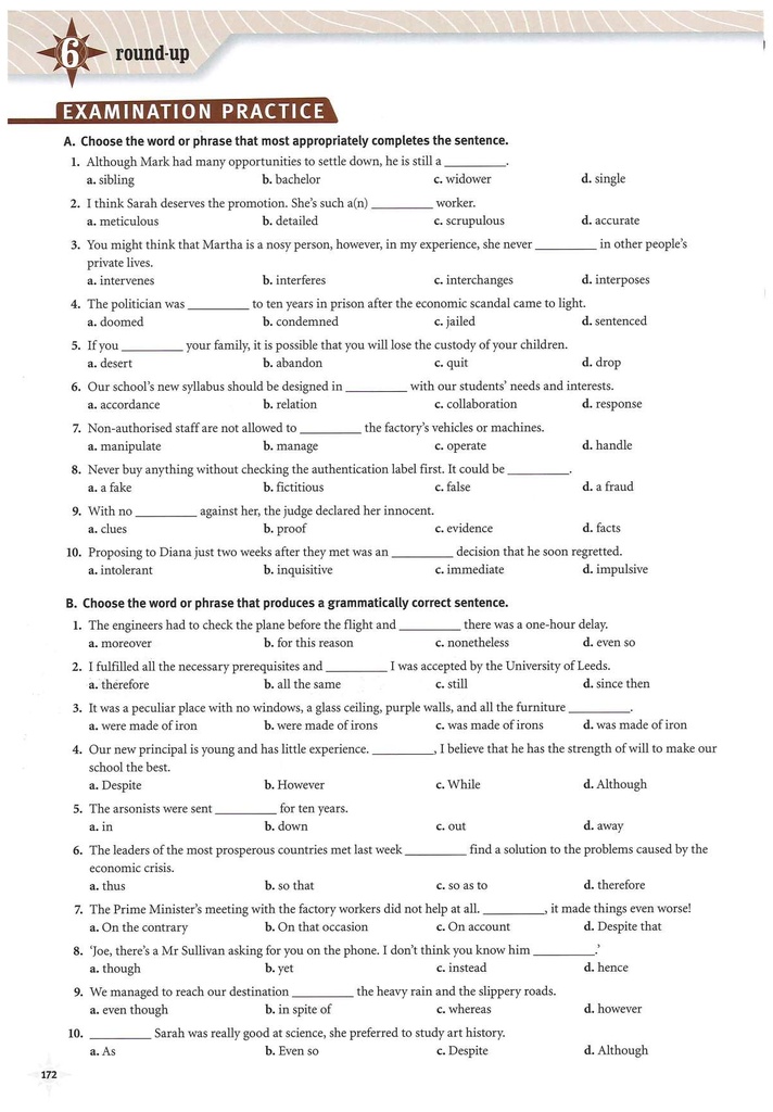 6 Round-up / EXAMINATION PRACTICE (page 172)