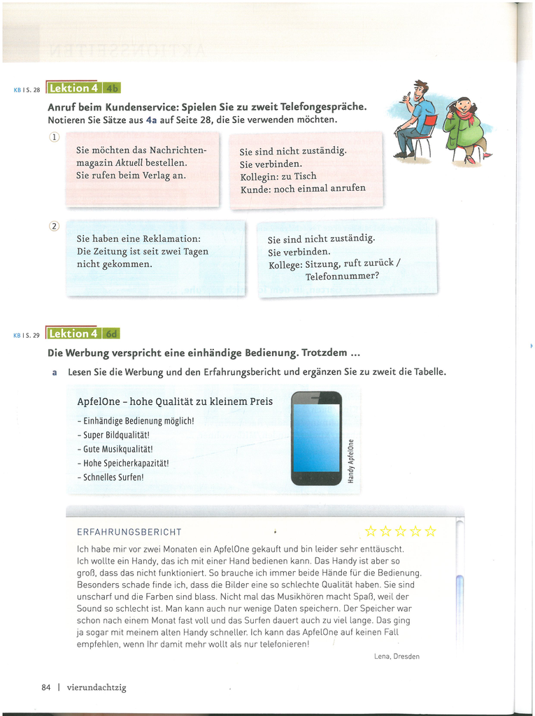 B1.1 Anruf beim Kundenservice: Spielen Sie zu zweit Telefongespräche. (seite 84)
