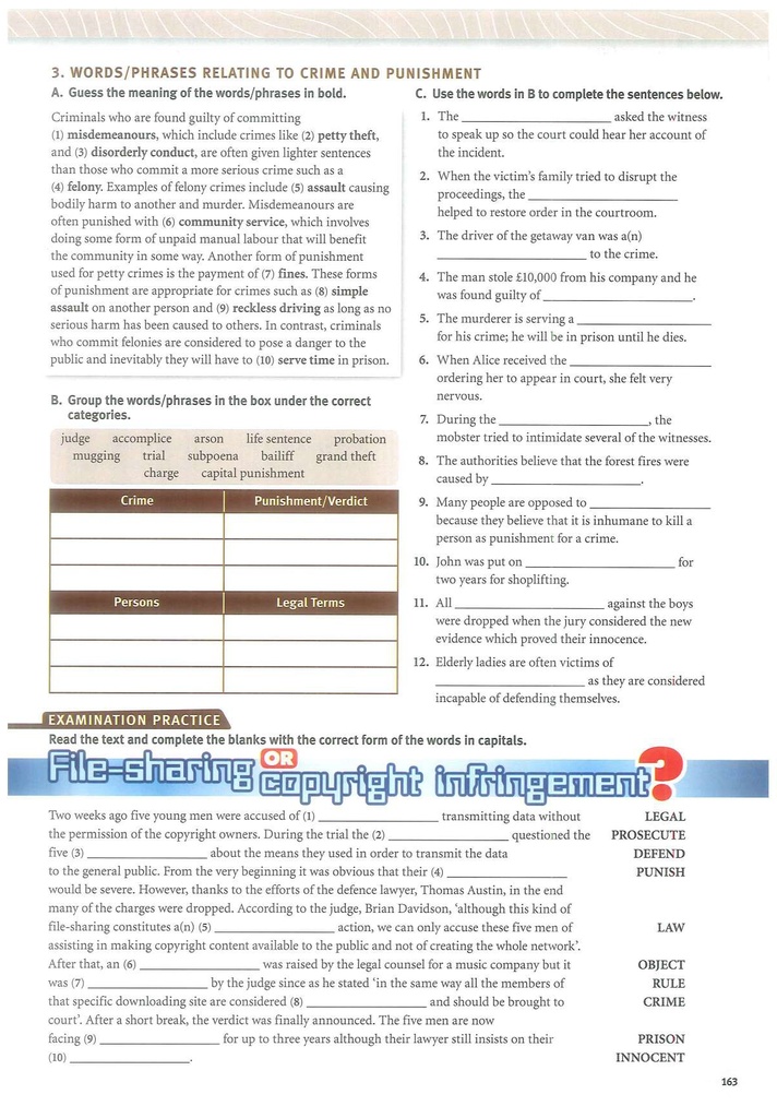 3. WORDS / PHRASES RELATING TO CRIME AND PUNISHMENT (page163)