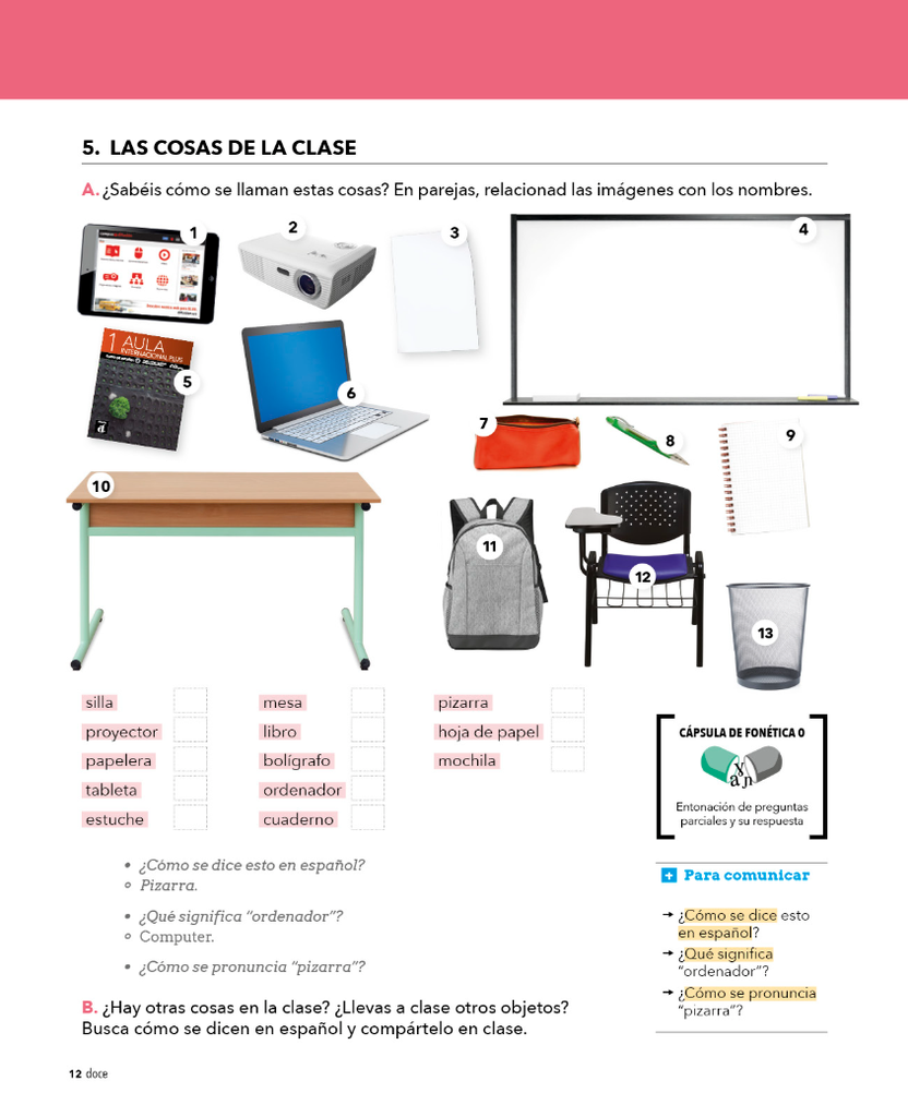 5. LAS COSAS DE LA CLASE ( página 12)