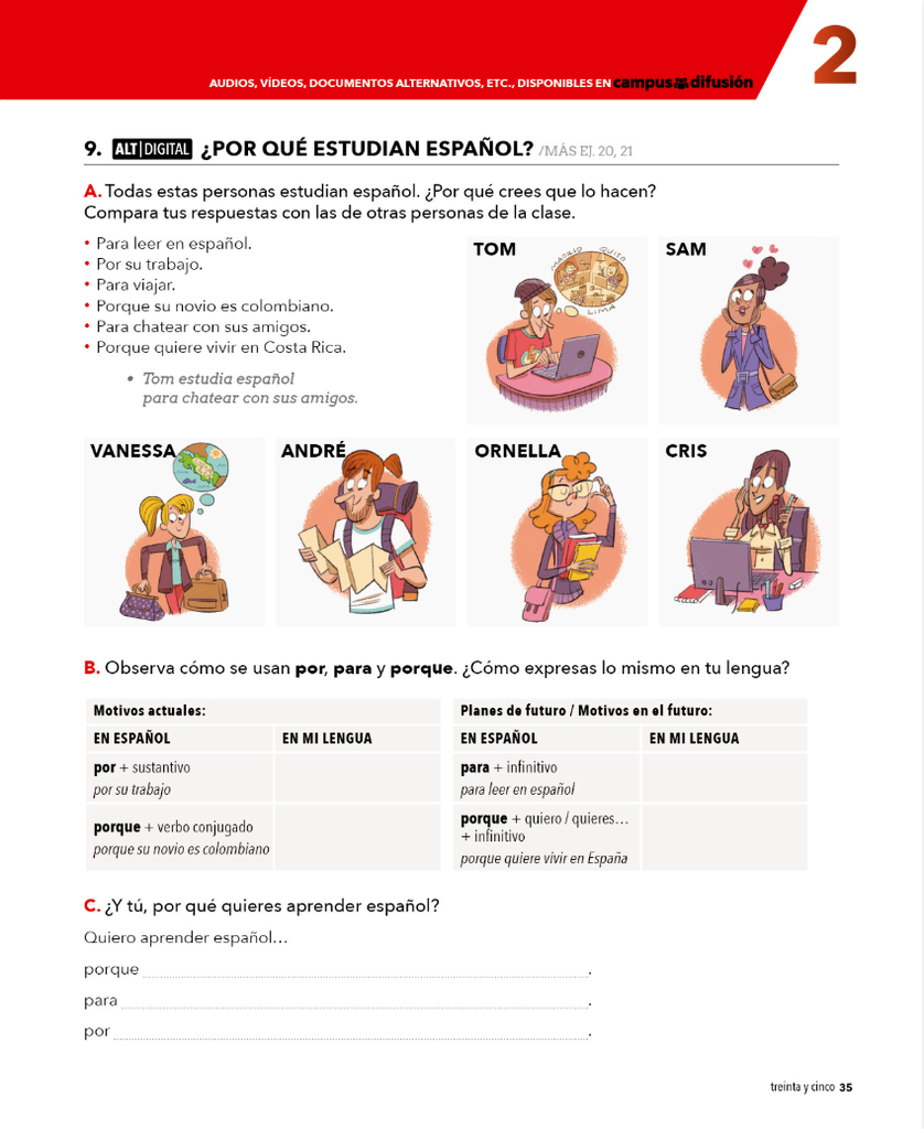 9. ¿POR QUÉ ESTUDIAN ESPAÑOL? (página 35)