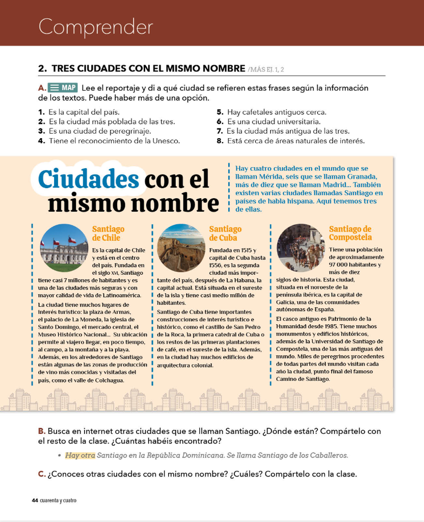 2. TRES CIUDADES CON EL MISMO NOMBRE (página 44)
