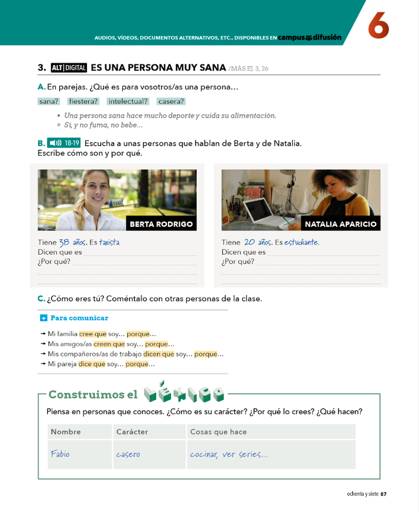 3. ES UNA PERSONA MUY SANA (página 87)