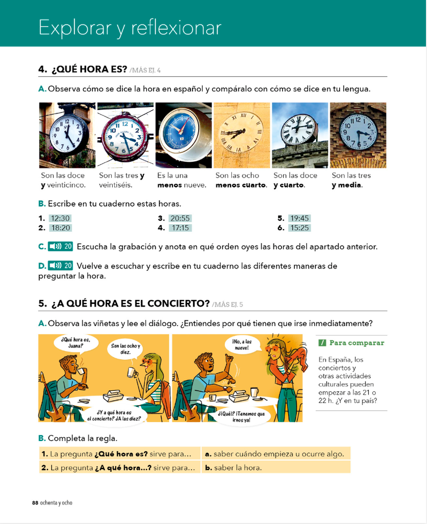 4. ¿QUÉ HORA ES? (página 88)