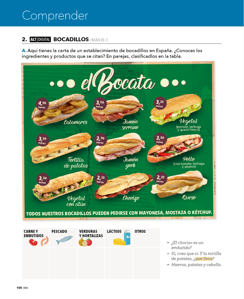 2. BOCADILLOS (página 100)
