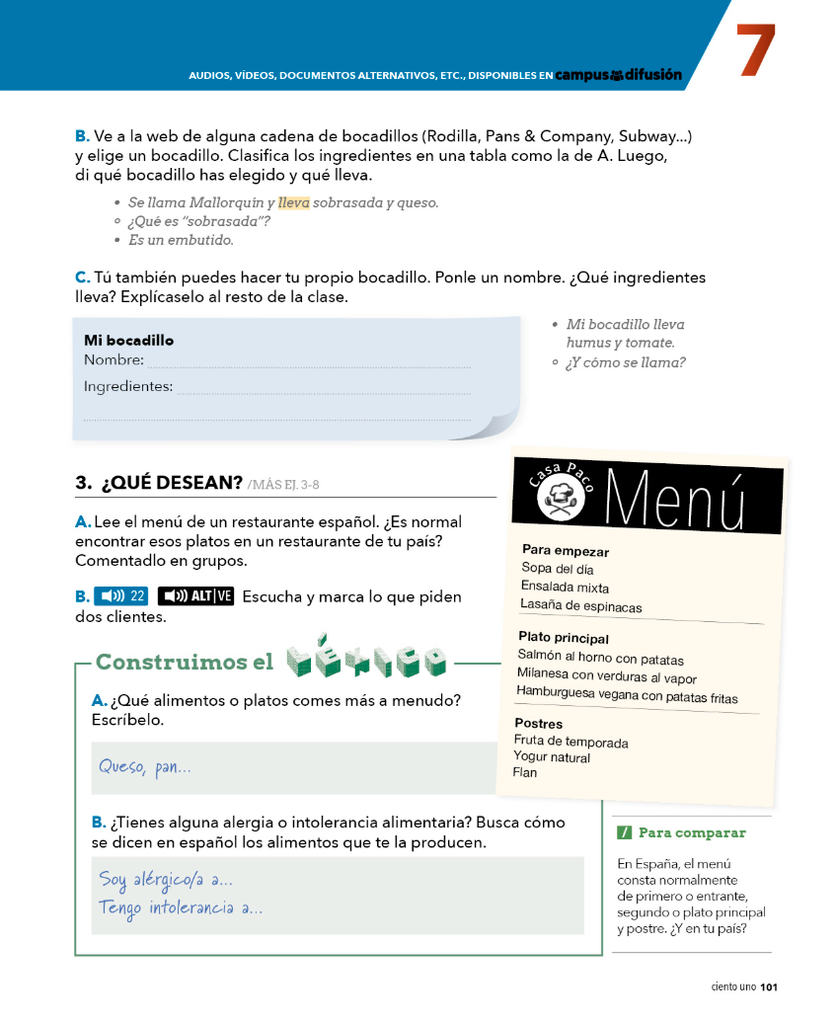 3. ¿QUE DESEAN? (página 101)