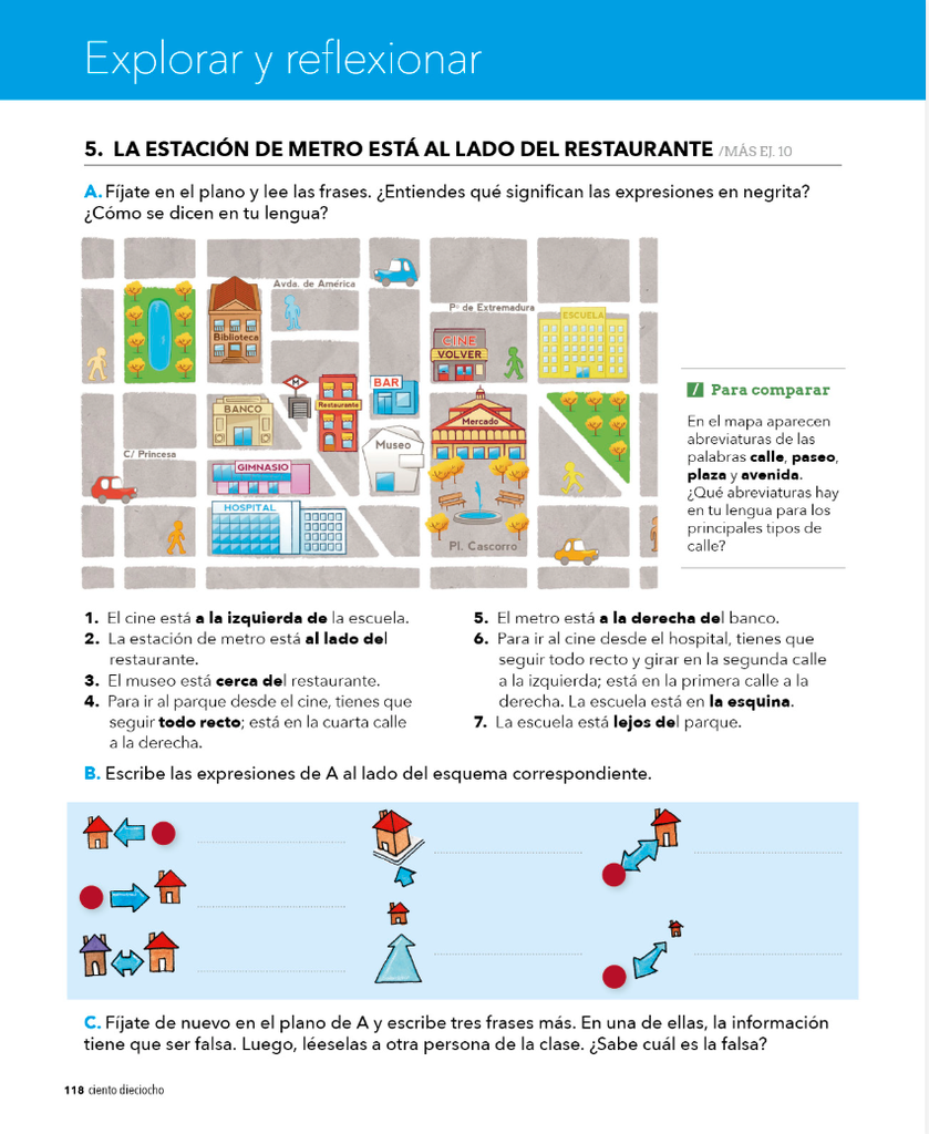 5. LA ESTACIÓN DE METRO ESTÁ AL LADO DEL RESTAURANTE (página 118)