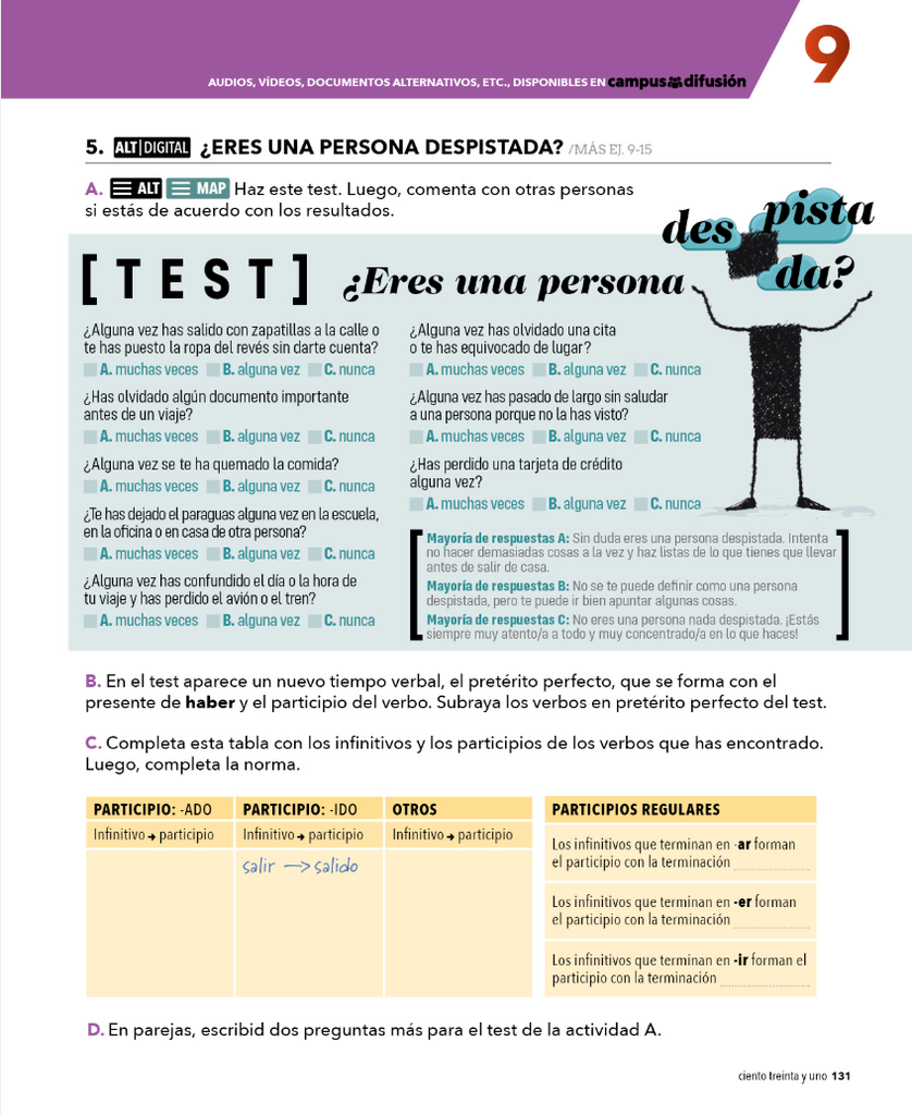 5. ¿ERES UNA PERSONA DESPISTADA? (página 131)