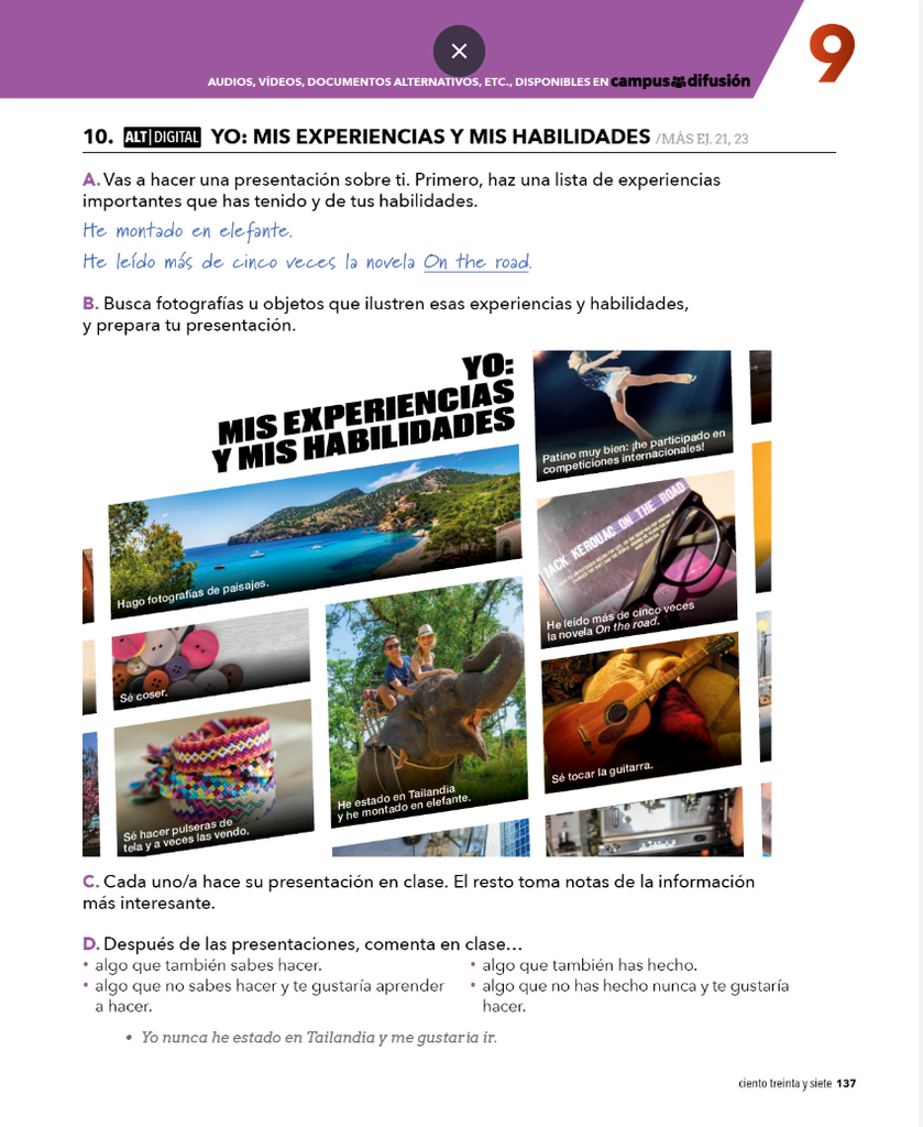 10. YO: MIS EXPERIENCIAS Y MIS HABILIDADES (página 137)