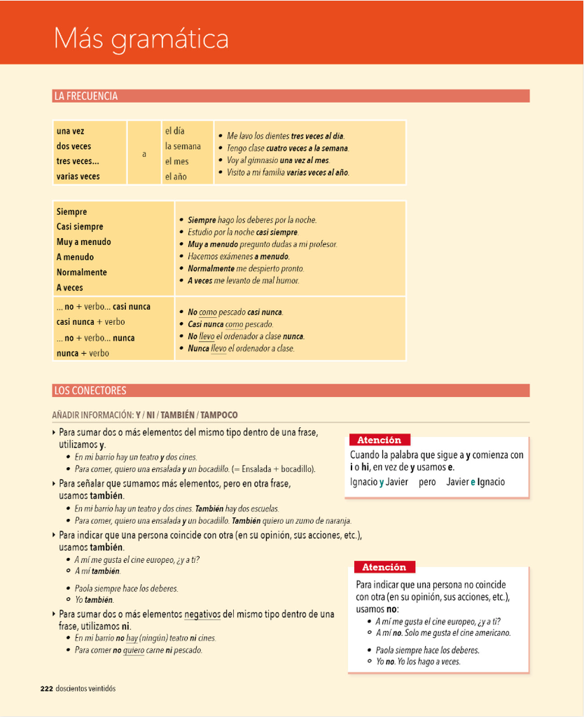 Más gramática (página 222)